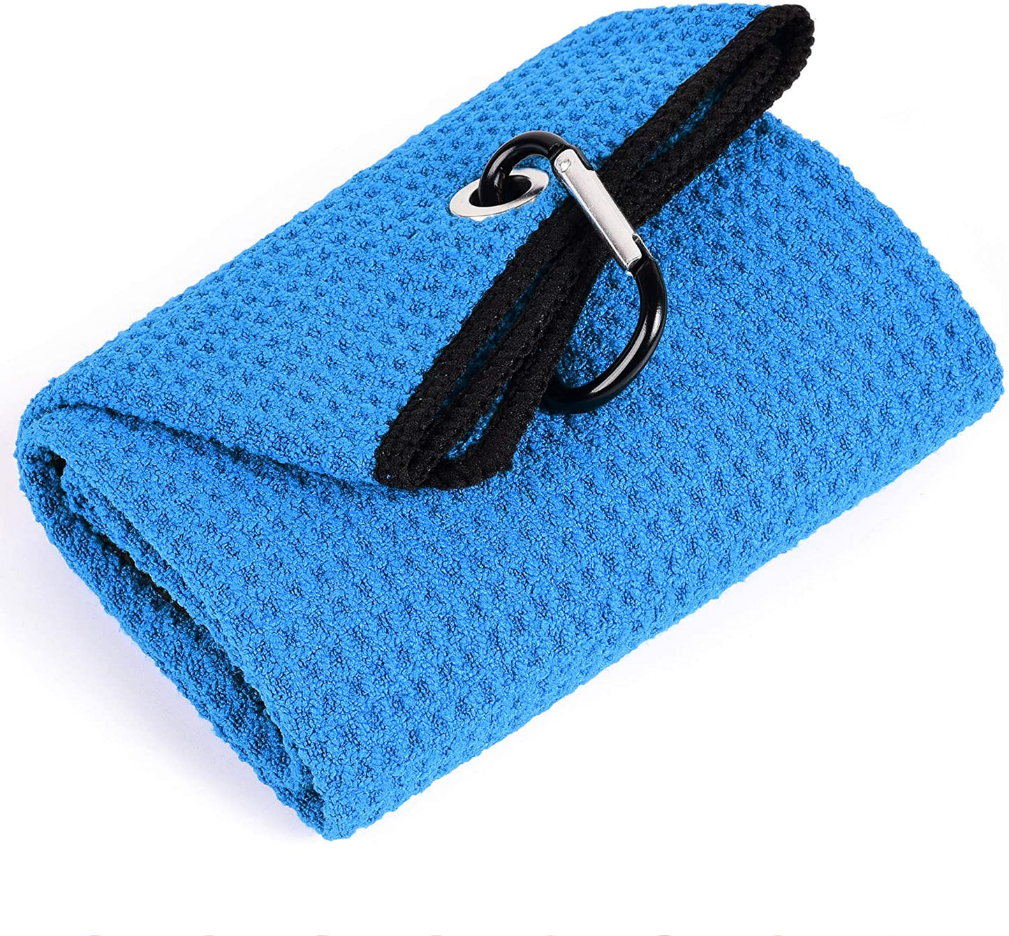 Tri-Fold Golf Towel | Premium Microfiber Fabric | Waffle Pattern | with Heavy Duty Carabiner Clip | Golf Towel for Men and Women (Bluegolf Towel)