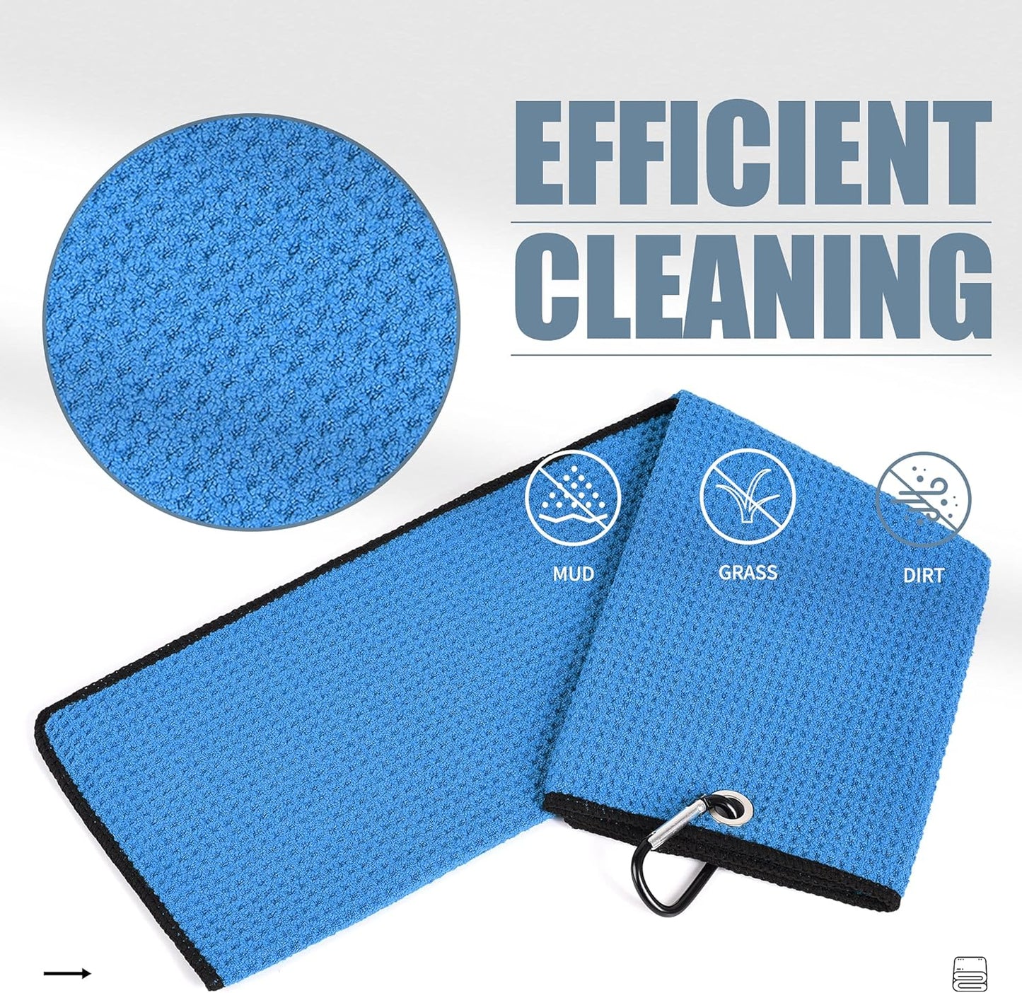 Tri-Fold Golf Towel | Premium Microfiber Fabric | Waffle Pattern | with Heavy Duty Carabiner Clip | Golf Towel for Men and Women (Bluegolf Towel)